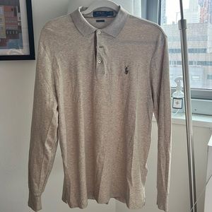Ralph Lauren classic fit soft cotton long sleeve polo in oat color